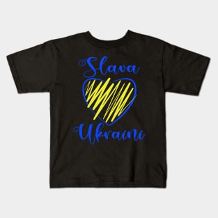 Slava Ukraini Glory to Ukraine heart black Kids T-Shirt